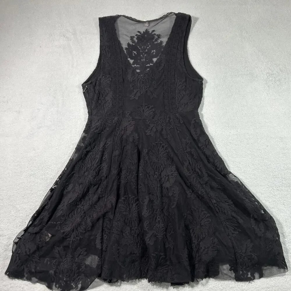 Free People Renaissance Gothic Medieval Floral Lace Dress Sz 0 15x32 Black Knit